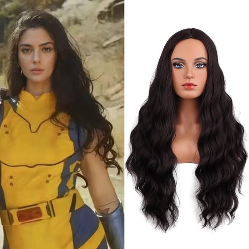MAGQOO Dark Brown Wig for Women Long Curly Wavy Dark Brown Wig Middle Part Synthetic Heat Resistant Halloween Cosplay Costume Party Wig