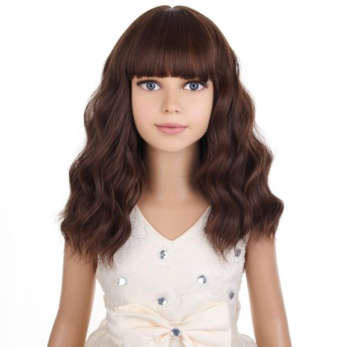 PATTNIUM Short Brown Wig for Kids Child Mixed Brown Short Curly Wavy Wig Chocolate Brown Synthetic Wig Cosplay Costume Party with Wig Cap