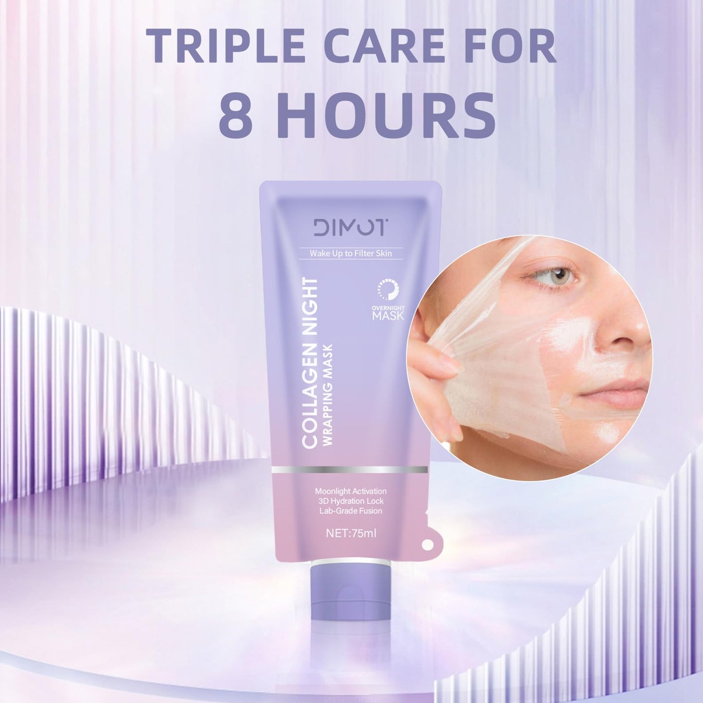 Zgxhga Collagen Night Wrapping Mask, Collagen Peel-Off Face with Jelly Brush - Deeply Hydrates & Firming & Glowy - Enhances Skin Elasticity, For Glowing Skin 2.54 fl.oz (1PC)