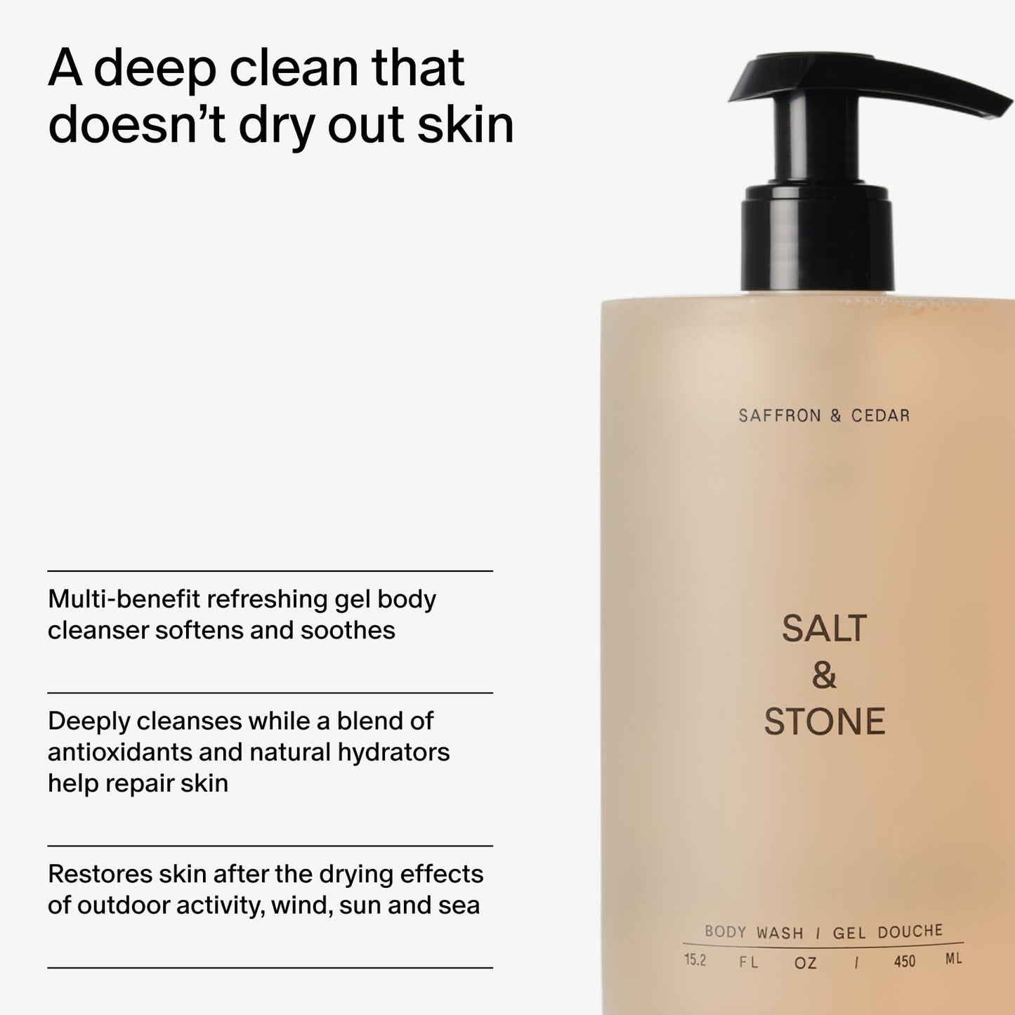 Salt & Stone Body Wash for Women & Men, Saffron & Cedar Refill 32 fl oz