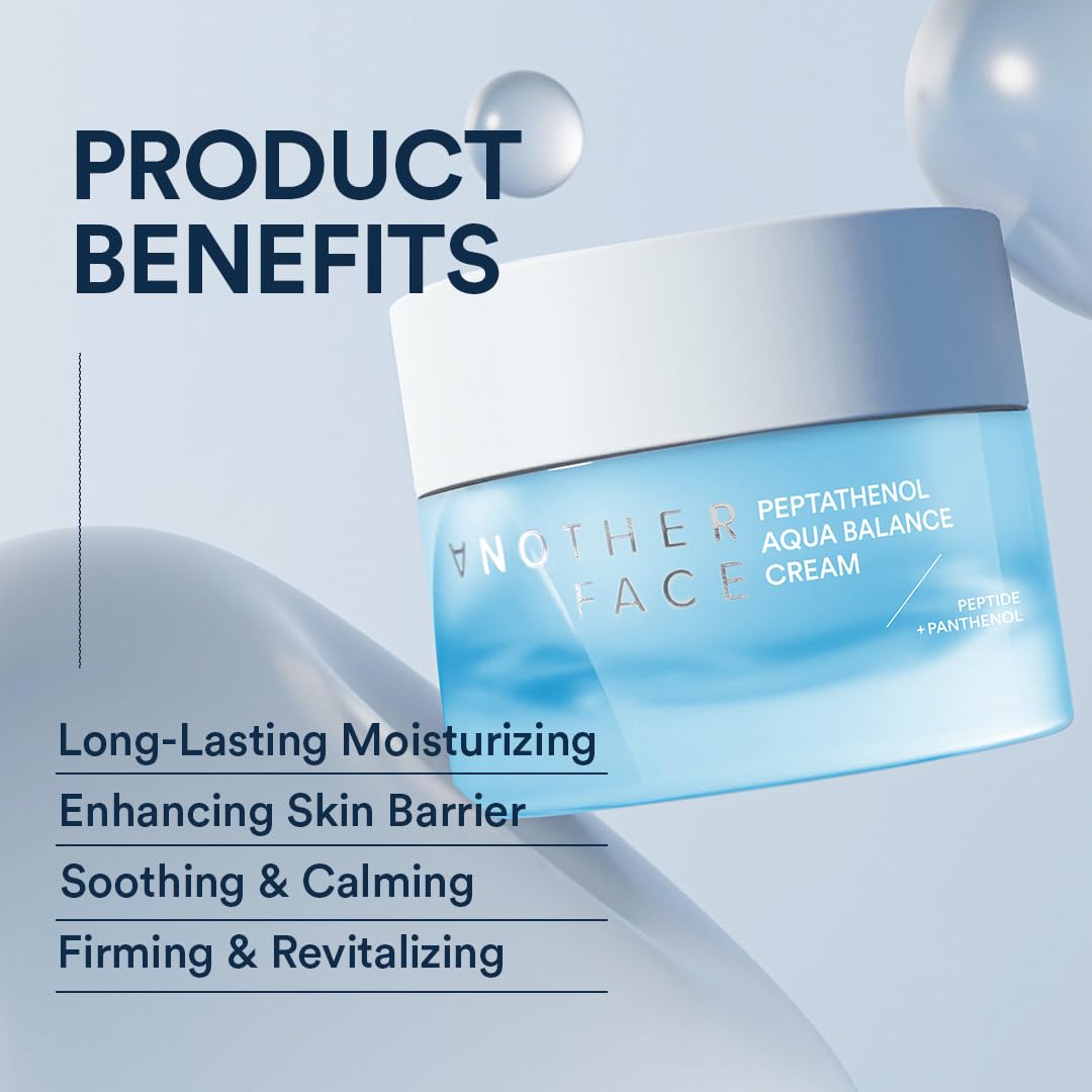 ANOTHERFACE PEPTATHENOL™ Aqua Balance Cream 1.69 Fl Oz, Peptide Moisturizer for Firm Skin, Ceramide Repairing Barrier for Anit-Aging, Hyaluronic Hydrating for Dry Skin, Vegan, Korean Skin Care
