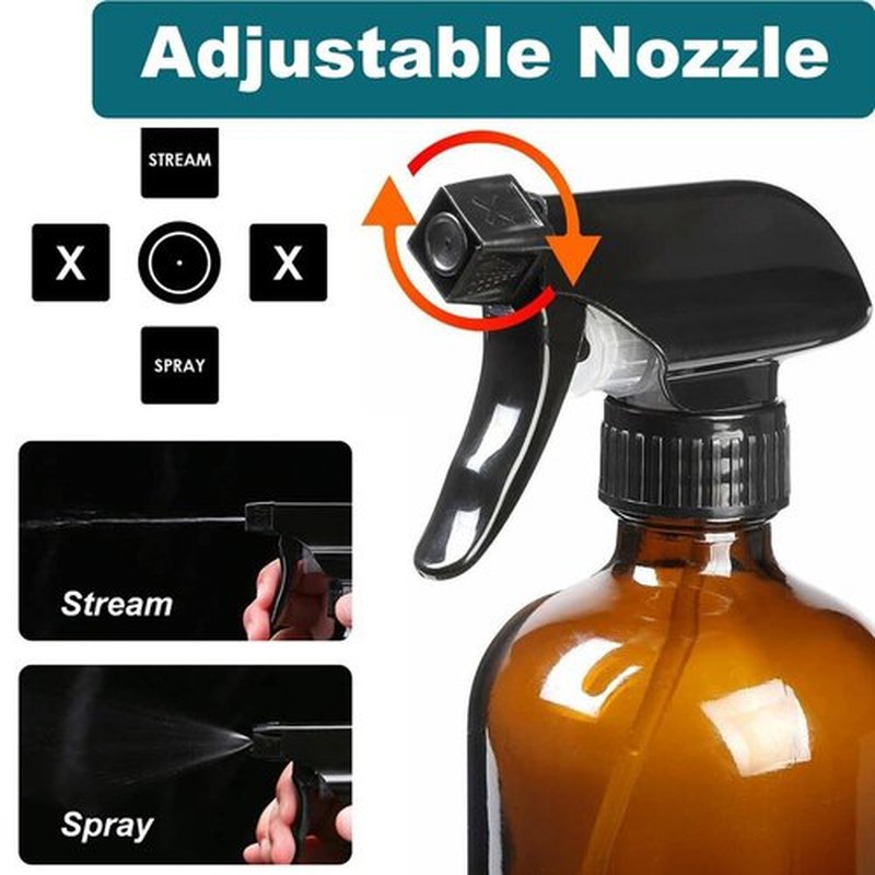 HAOERMEI 16 oz Amber Glass Spray Bottles - 2 Pack Refillable Empty Bottle for Cleaning Solutions, Essential Oils, Plants, Hair Mister - with Pump,Labels &Funnel, Dropper (Amber-2PACK)