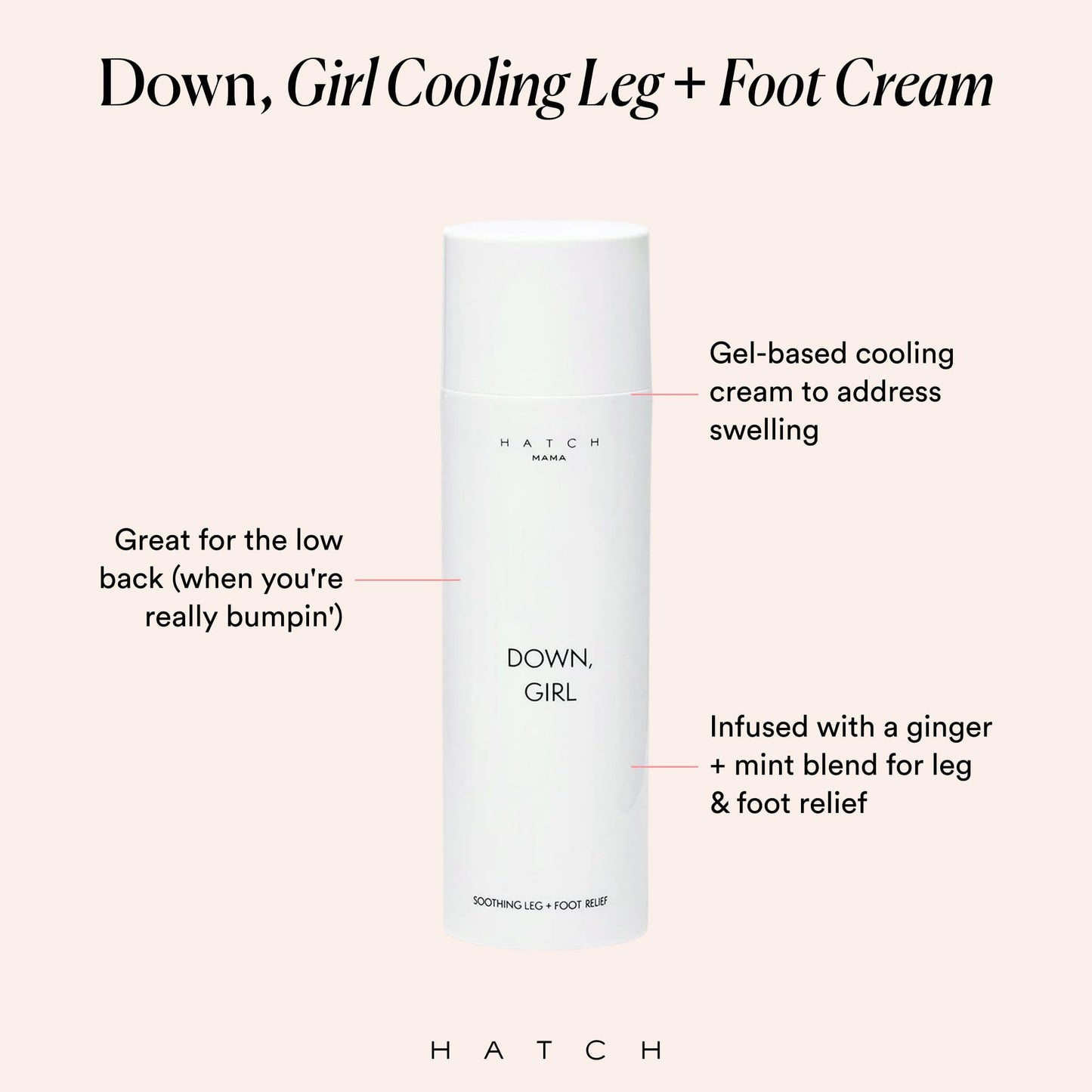 HATCH Down, Girl Cooling Leg + Foot Cream - Maternity Skin Care for Swollen Limbs - Ginger + Mint Cooling Cream for Feet - Gel-Based Soothing Foot Cream - Pregnancy Skin Care - 5oz