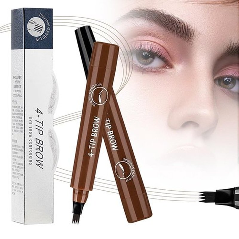Upgrade Microblading Eyebrow Pen, 3D Waterproof Brow Pencil 2PCS Magic Eyebrow Pencil,Eyebrow Tattoo Pencil with 4 Fork Tip,Contouring Pen Natural Gap Filling Eyebrow Pen (Dark Brown/2pcs)