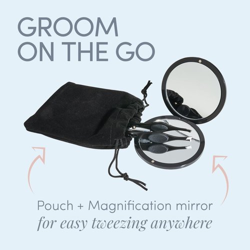 Tweezer Guru Pro Illuminating Eyebrow Tweezers for Women & Men Professional Stainless Steel Slanted Tweezers with LED Light Mirror Pouch Precision Tweezers for Brow Facial Hair Ingrown Hair Black