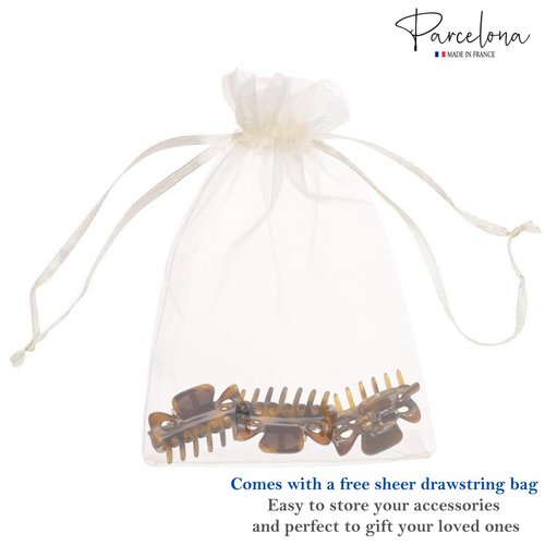 Parcelona French Classic Very Small 1 1/2" Claw Clips with Tight Spring Set of 3 Girls Hair Jaw Claw Clips Durable Styling Women Hair Accessories, Made in France (Savana)
