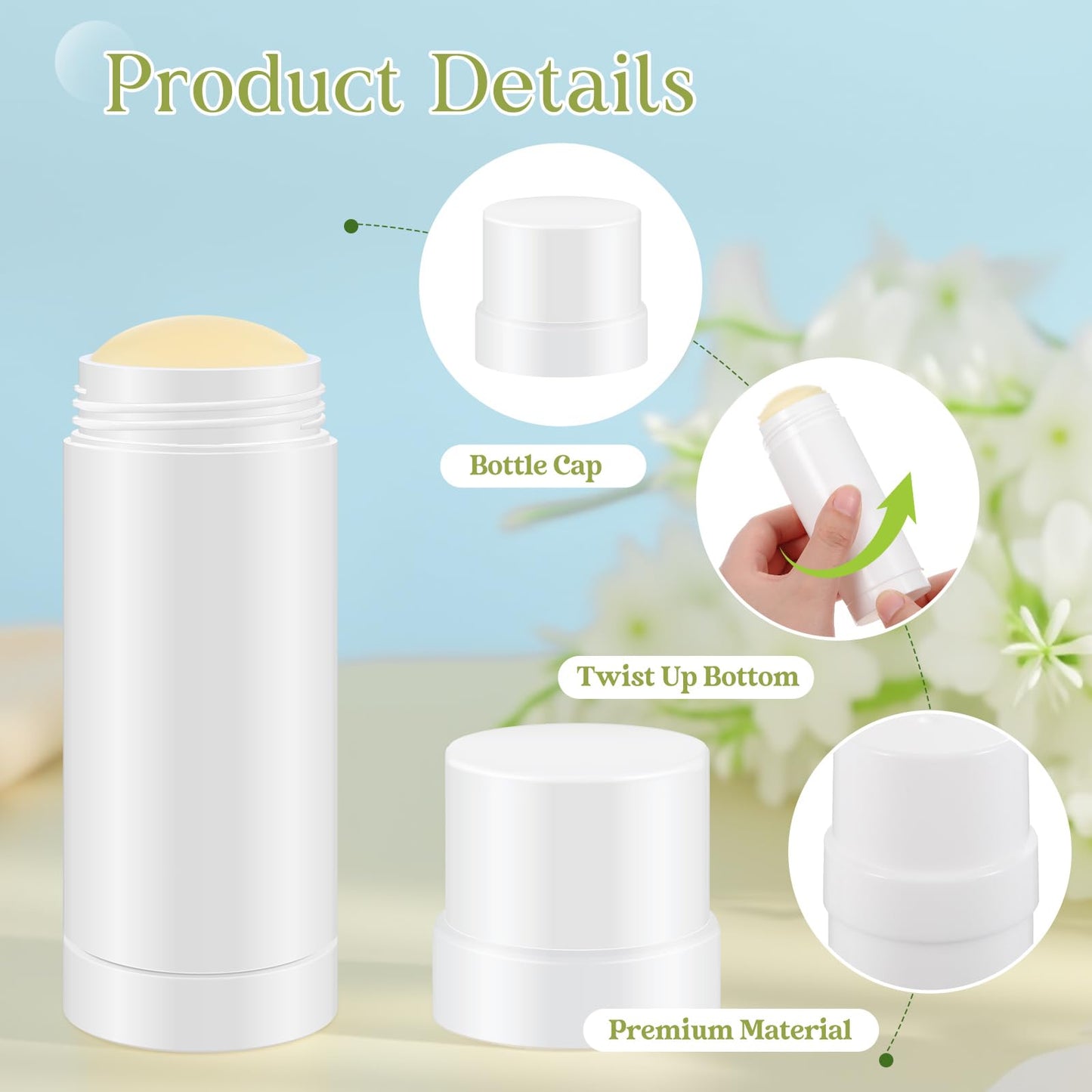 Teenyyou 30 Pcs 60ml/2oz Empty Deodorant Containers Twist Up Filling Bottle Refillable Plastic Deodorant Holder Tube for Homemade Lipstick Sunscreen Balm Lotion Bar (White)