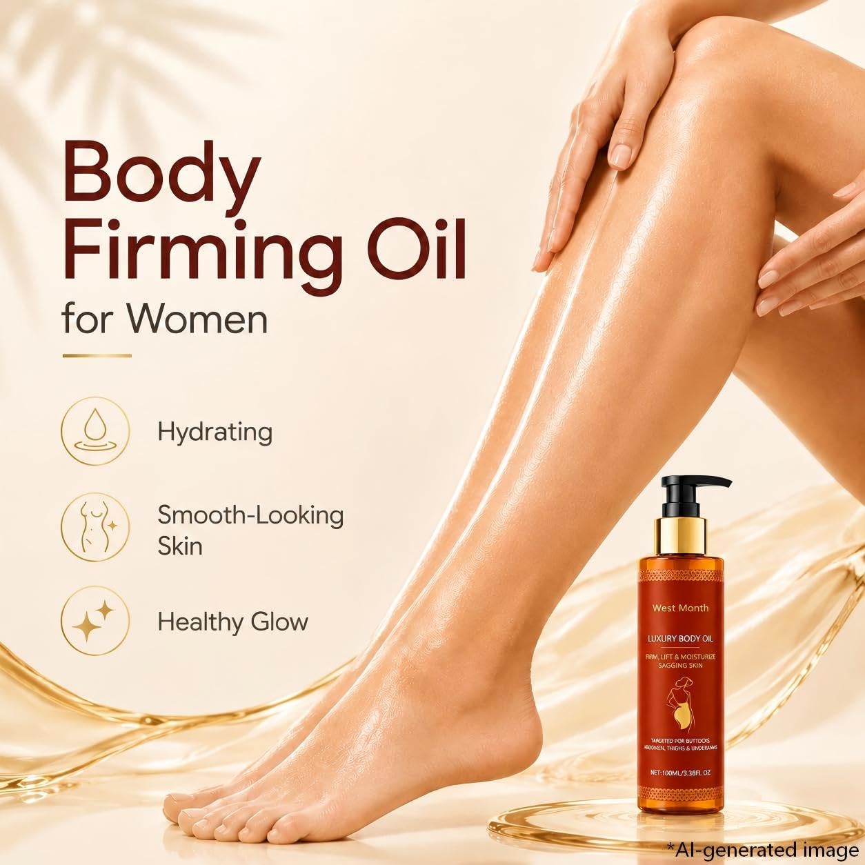 Body Firming Oil for Women, 2 Pack After Shower Oil for Dry Skin, Lightweight Non-Greasy Moisturizer for Arms Legs Belly