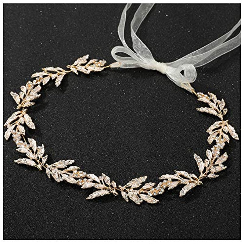 SWEETV Leaf Wedding Headpieces for Bride Flower Girl Gold Bridal Headband with Rhinestones Women Handmade Hair Accessories