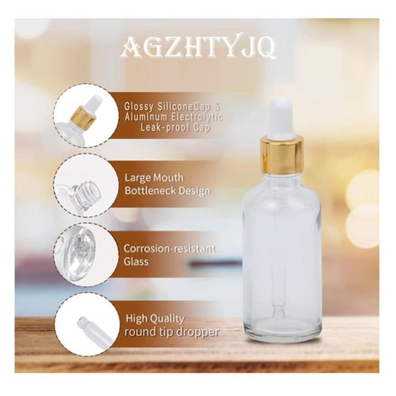 AGZHTYJQ 12 Pcs Glass Dropper Bottles with Eye Dropper Dispensers Lab Dropping Bottles with 2Pcs Long Pipettes 2Funnel and12 Label for Travel Cuticle Massage Essential Oils Perfume (Clear,1.75oz)