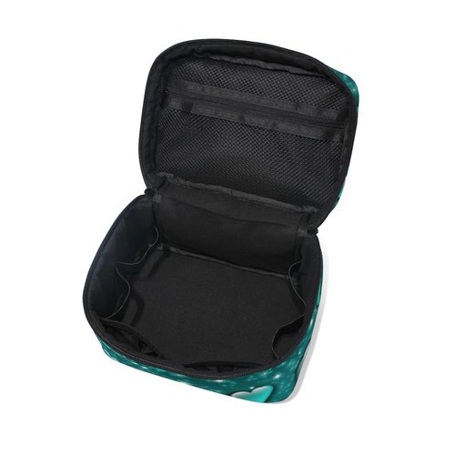 Valentine's Day Cosmetic Bag Valentines Day Turquoise Hearts Travel Makeup Organizer Bag Portable Train Case for Women Girls