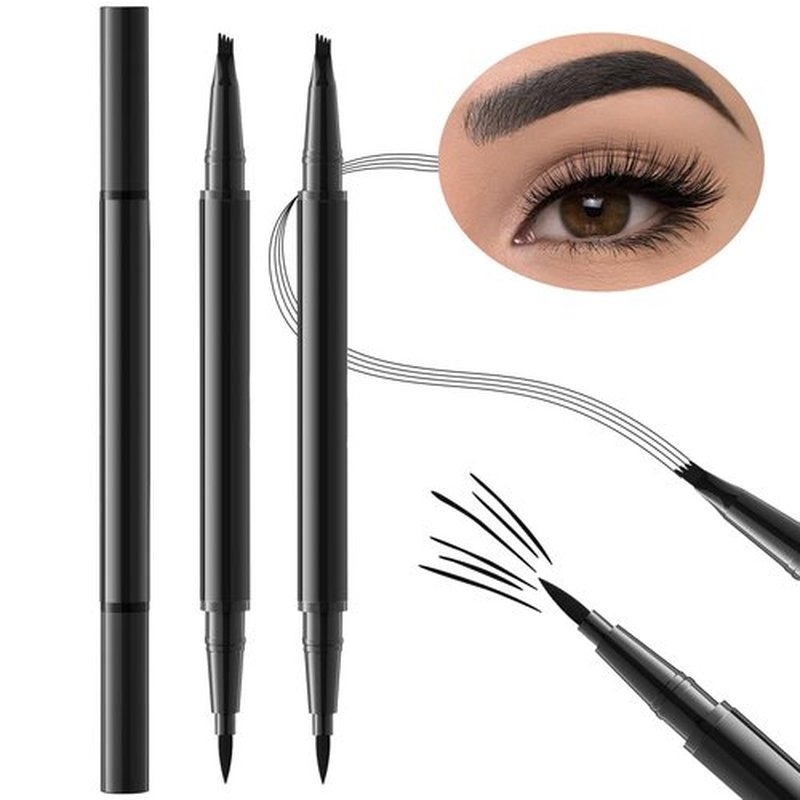 LYBHDAFA 2PCS Microblading Eyebrow Pencil, 2-In-1 Dual-Ended Waterproof Eyebrow Pen with 4-Fork-Tip & Ultra-Precise-Tip for Hair-Like Natural Eyebrow Makeup, Eye Brow Pencils for Women -Black