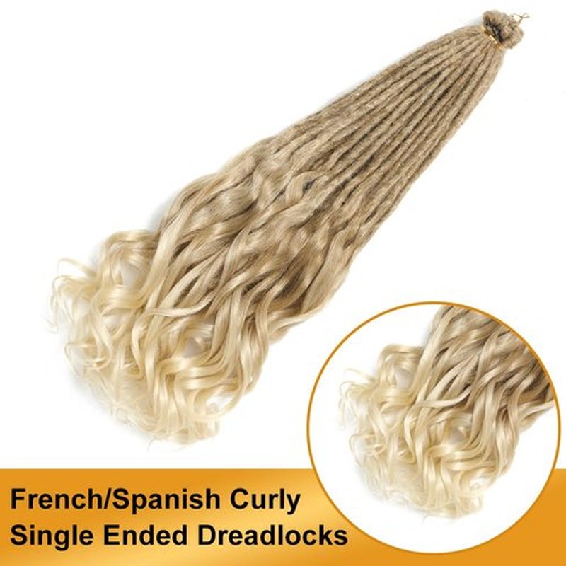 Aguacor Loose Wave Dreadlocks Synthetic French Curly Single Ended Dreadlock Extensions 24inches 10 Strands Thin Soft Spanish Curly SE Dreadlock Extensions for Women (10 Strands, 27/613)