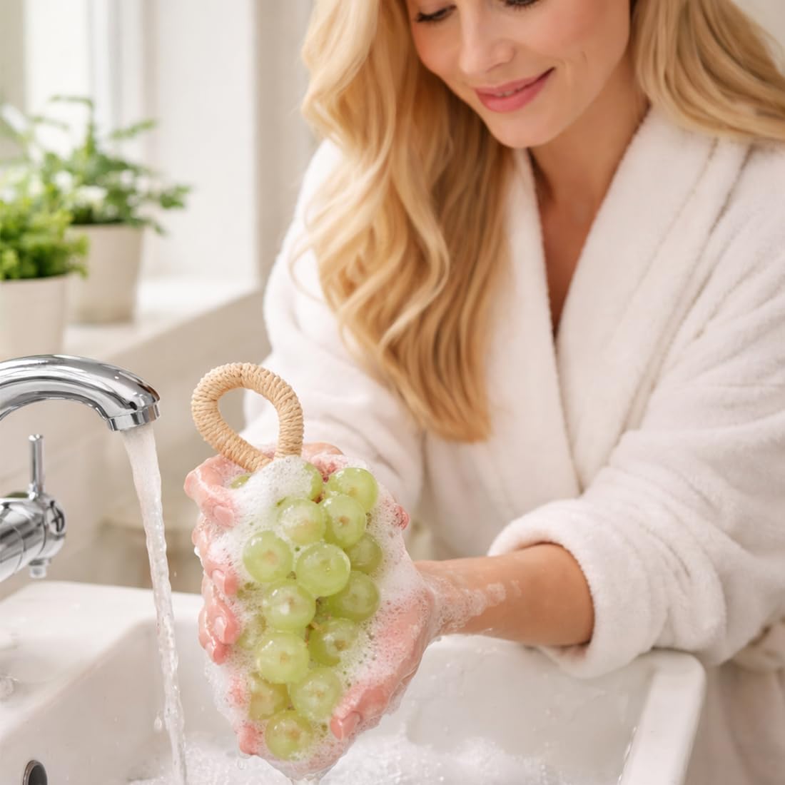 Grape Soap on a Rope, Handcrafted Grape Cluster Shaped Soaps, DIY Exquisite Home Decor and Gift Choice for Hand Washing & Air Freshening (Pomegranate)