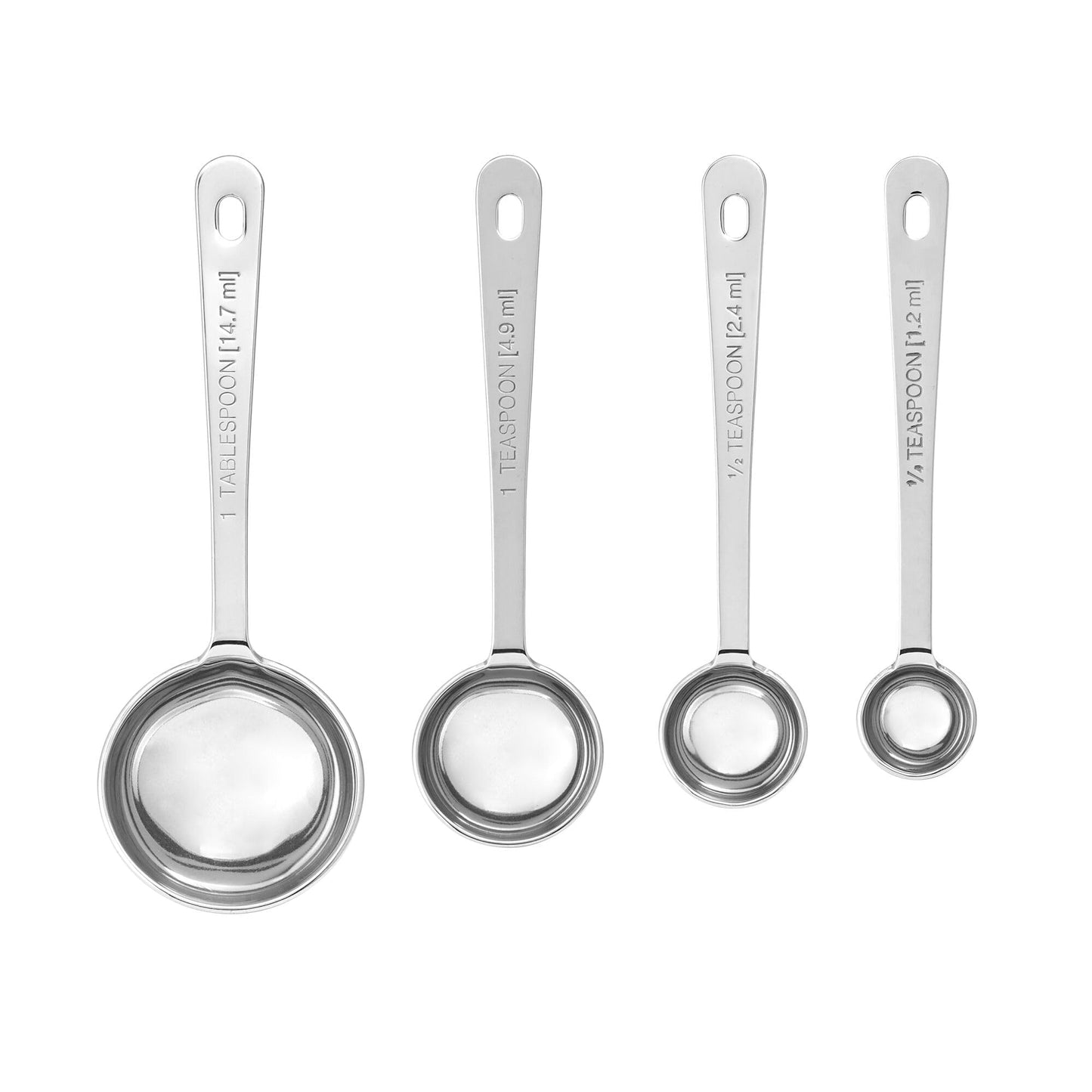 Amco Stainless Steel Measuring Spoons, Engraved Labels - Silver, Set of 4