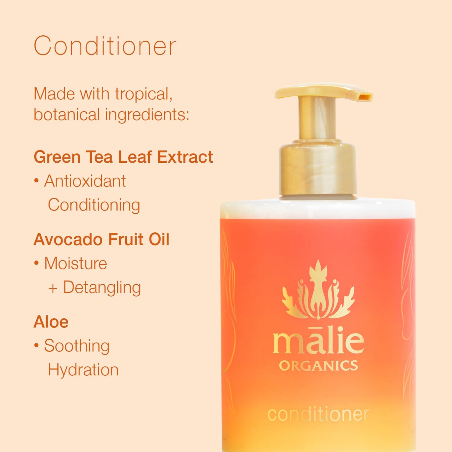 Mālie Organics Conditioner, Mango Nectar Scent, Daily Hydration for All Hair Types, Green Tea Extract + Avocado Oil, Vegan, 14 oz