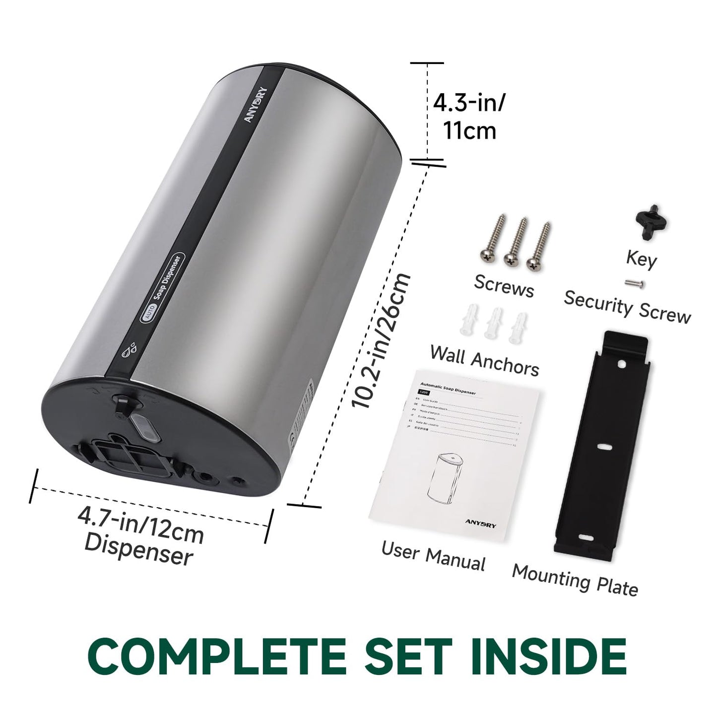 anydry 29fl.oz/850ml Commercial Automatic Liquid Soap Dispenser Wall-Mounted Large Capacity Model AD1209 Silver