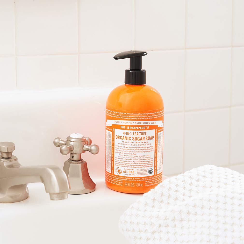 Dr. Bronner's Organic Sugar Soap (Baby Unscented, 24 Ounce) - Made with Regenerative Certified Organic Oils, Sugar & Shikakai Powder, 4-in-1 Use: Hands, Body, Face and Hair- Liquid Soap, Nourishes