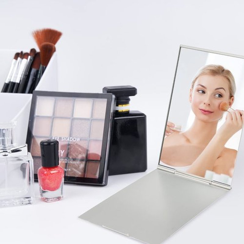 G2PLUS Portable Folding Vanity Mirror, Single Side Travel Shower Shaving Mirror, 5.9'' x 3.94'' x 0.1'' Small Folding Mirror for Travel, Bathroom, Desk, Makeup, Beauty, Grooming