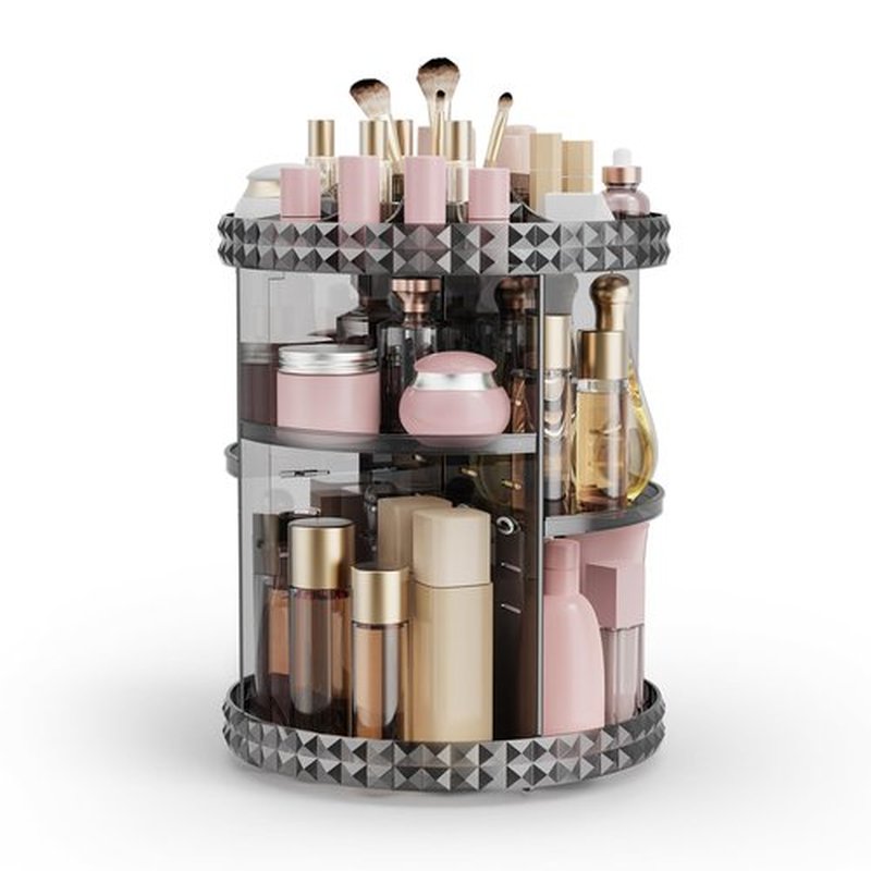 Rosoenvi Rotating Makeup Organizer, 360° Spinning Skincare Organizers, Adjustable Layer Cosmetic Storage Lazy Susan Makeup Organizers for Dresser Bathroom, Medium, Gray
