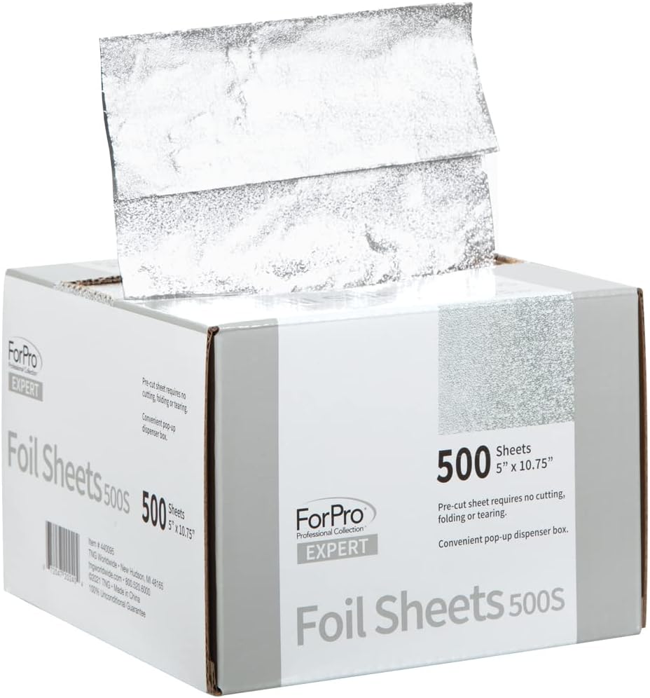 ForPro Expert Embossed Aluminum Foil Sheets 500S, Pop-Up Foil Dispenser, Hair & Food Safe, 5' W x 10.75' L, Pack of 2 (500-Count)