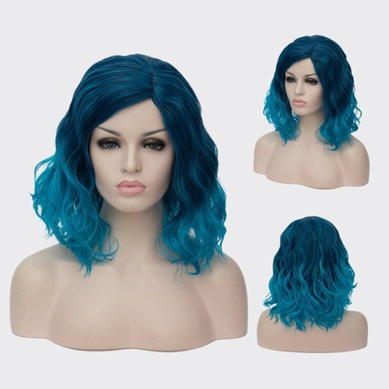 Cying Lin Short Bob Wavy Curly Wig Blue Wig For Women Cosplay Halloween Wigs Heat Resistant Bob Party Wig Include Wig Cap (Blue)