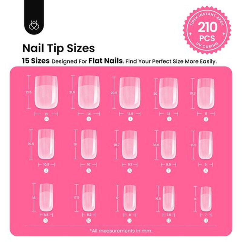 Beetles Tipex Gel Nail Kit Short Square Instant Apex Nail Tips, 210 Pcs Pre-Building&Pre-Etched Square False Nail Tips with UV Nail Glue, LED Mini Nail Lamp-Thick Acrylic Nail Set for Flat Nails