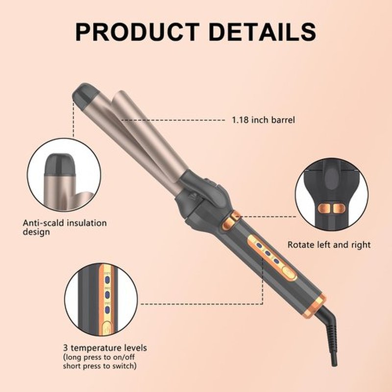 Curling Iron 1.18 Inch, Curling Wand for Long Hair and Short Hair, 3 Temperature Settings Ceramic Long Barrel Hair Curling Iron (Black)