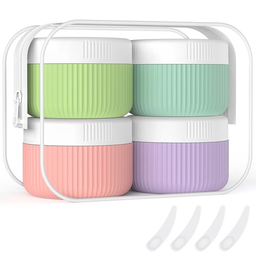ME.FAN Travel Containers for Toiletries, TSA Approved 1.5 oz Silicone Cream Jars, Leak-proof Travel Size Containers, Travel Accessories with Lid for Cosmetic Face Hand 4 Pack White Lid - Bright