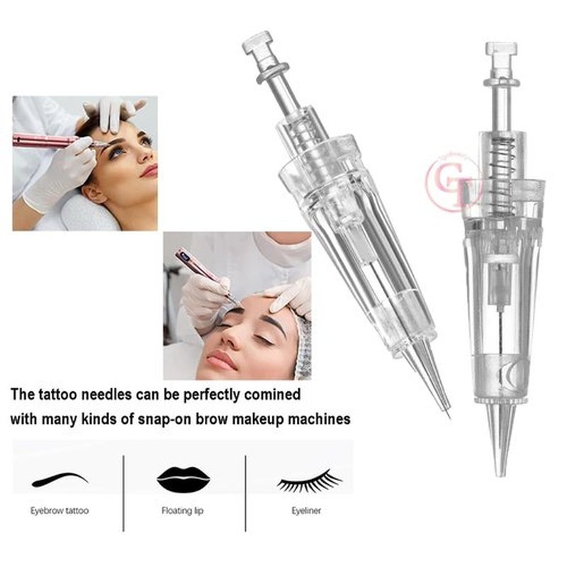 50pcs Permanent Makeup Tattoo Needle Cartridges Disposable T Shape Tattoo Needle for Digital Eyebrow/Lips/Eyeliner Tattoo Machine (0.18mm 1P)