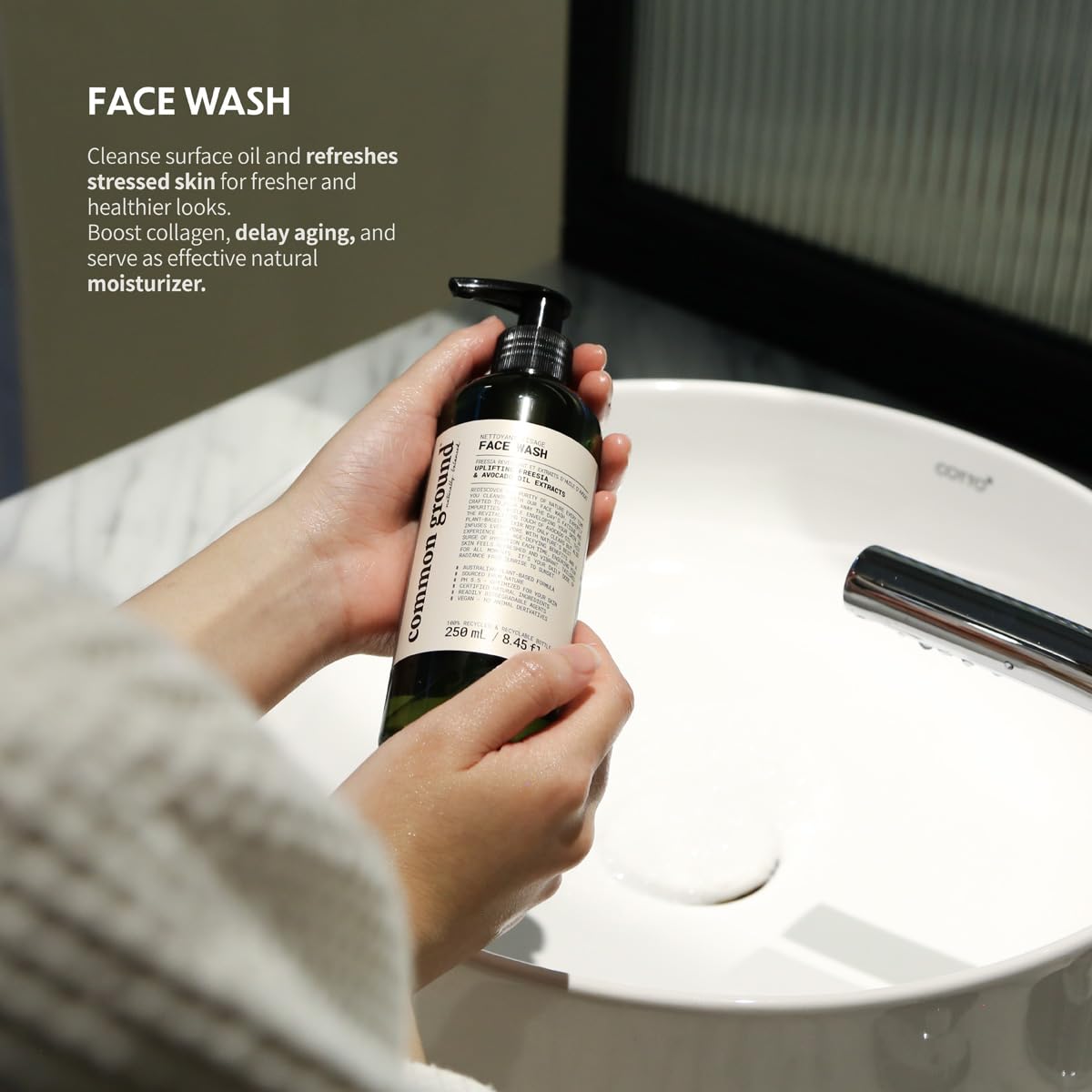 COMMON GROUND Natural Face Cleanser Wash, Paraben & Cruelty Free, Normal, Oily, Dry, Sensitive, Vegan, Plant-Based, pH 5.5, Avocado Oil, Men, Women, 8.4 Fl Oz