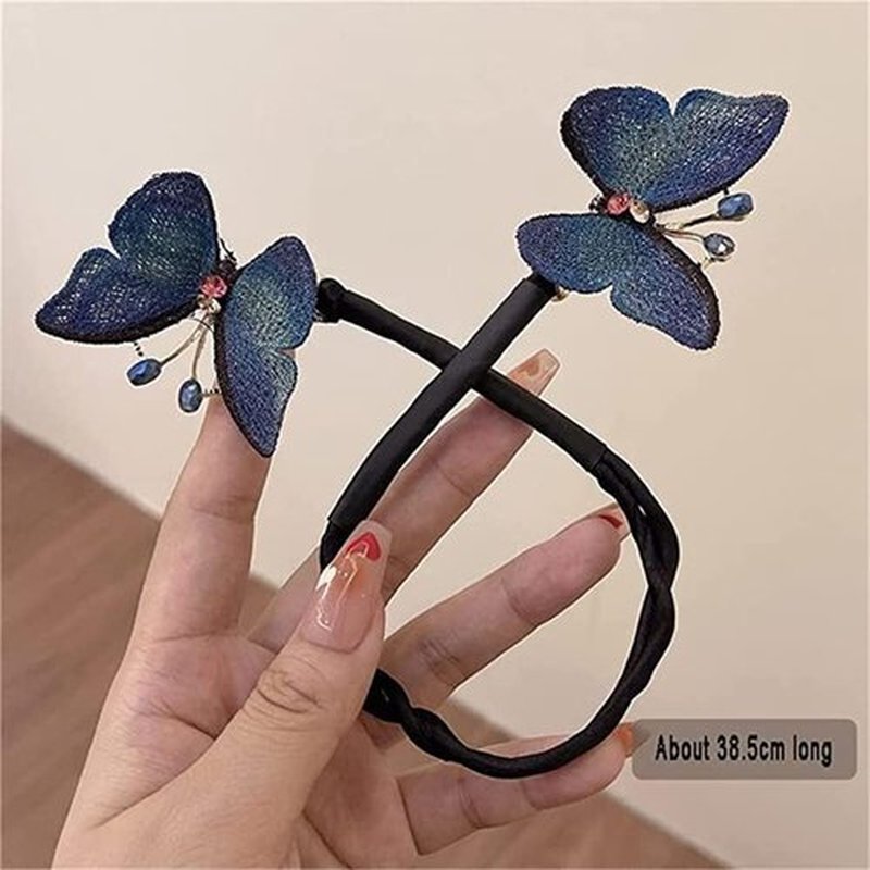 Ins Style Elegant Lazy Hair Curler, French Twist Hair Bun Maker, Lazy Flower Hairpin,Rhinestone Hand-Embroidered Flower Hair Accessory (Blue Butterfly)