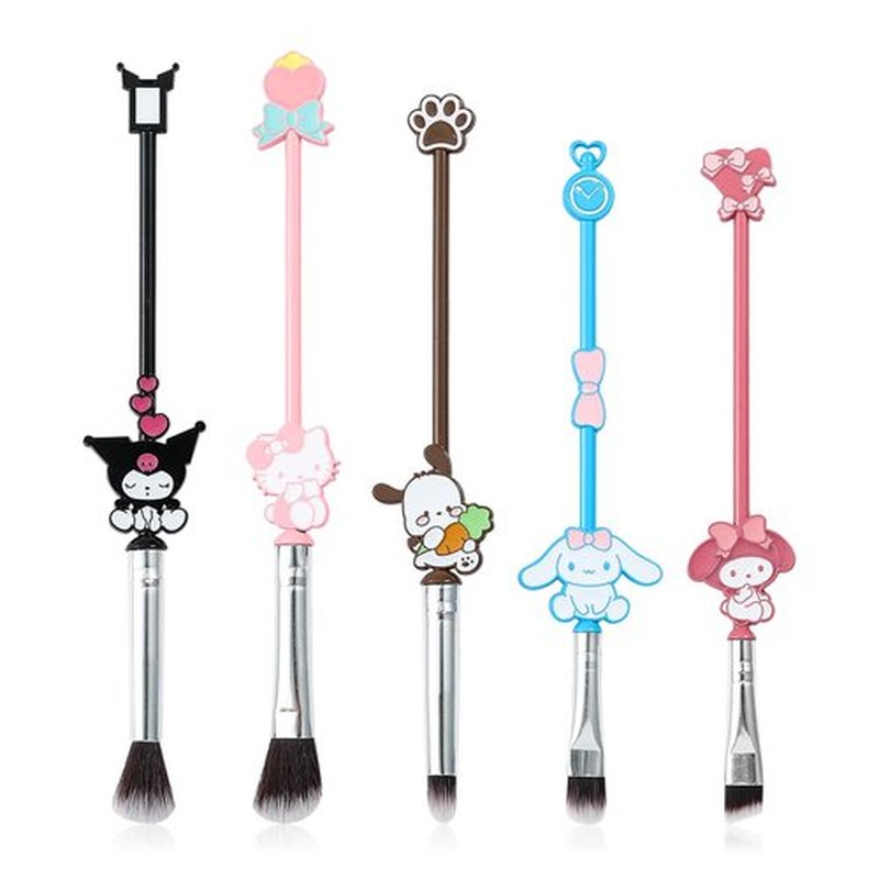 5PCS Cartoon Makeup Brushes Set with Storage Bag, Popular Anime Cosmetic Brushes for Girl Women