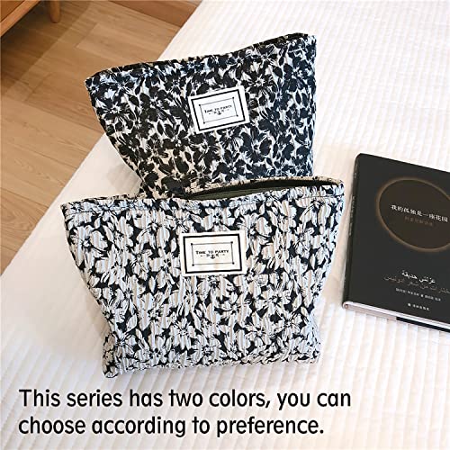 STARDW Flower Cosmetic Bags Makeup Bags for Women,Travel Makeup Bag Large Capacity Canvas Makeup Bag,Makeup Organizer Bag Zipper Pouch (Green Flora)