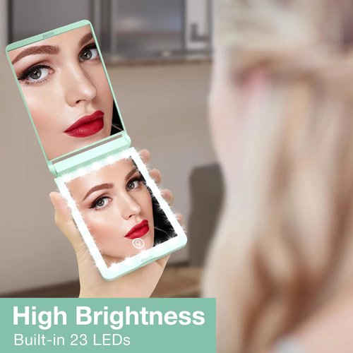 wobsion Lighted Compact Mirror, Rechargeable Travel Makeup Mirror,1x/3x Magnifying Mirror with LED Lights, Portable Handheld Magnetic Switch