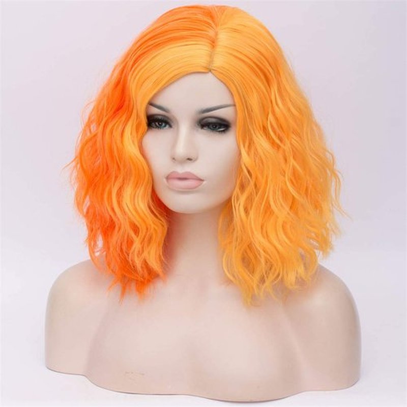 Cying Lin Short Bob Wavy Curly Wig Orange and Yellow Wig For Women Cosplay Halloween Wigs Heat Resistant Bob Party Wig Include Wig Cap (Orange and Yellow)