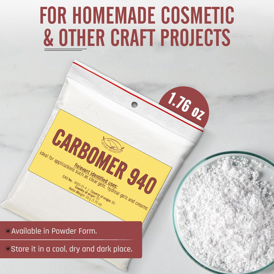CARBOMER 940 Powder – Cosmetic Grade Gel Thickener for Gels, Creams & Serums – CARBOPOL 940 Rheology Modifier for DIY Skincare & Cosmetic Formulation – 50 g (1.76 oz)