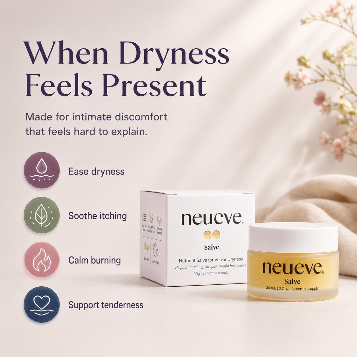 NeuEve Salve for Women Under 70 – Hormone-Free External Moisturizer for Intimate Dryness, 20g Jar (New Packaging)