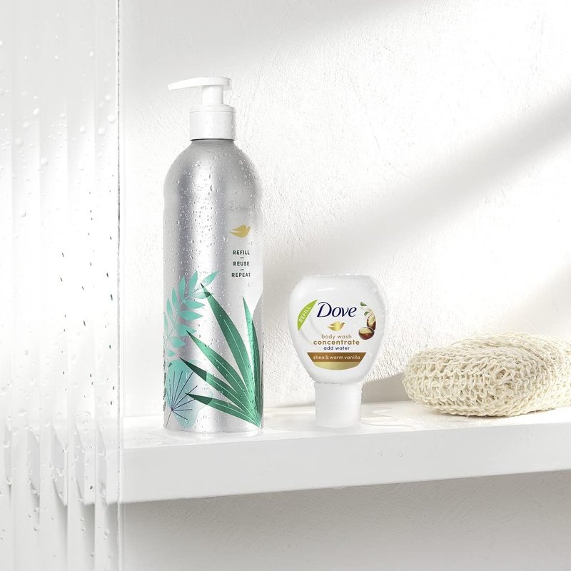 Dove Body Wash Concentrate Refill - Shea & Warm Vanilla | 4 Pack, 4 Fl Oz (Makes 16 Fl Oz) for Soft Skin