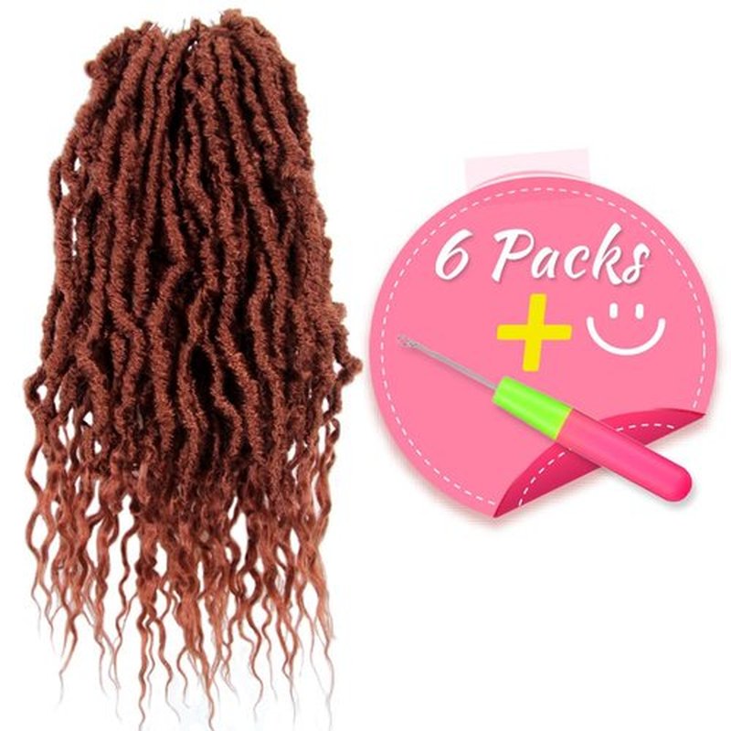 SERENDIPA Boho Faux Locs Curly End, 14 Inch Short Pre-Looped Soft Crochet Goddess Locs Synthetic Hair (6 Packs, 350#, Ginger Red)