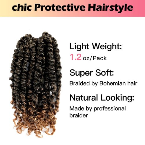 Niseyo 8 Inch Passion Twist Hair Pre-twisted 8 Packs Pre-looped Crochet Passion Twist Crochet Hair Short Braids (8Packs, T27/Ombre Honey Blonde)
