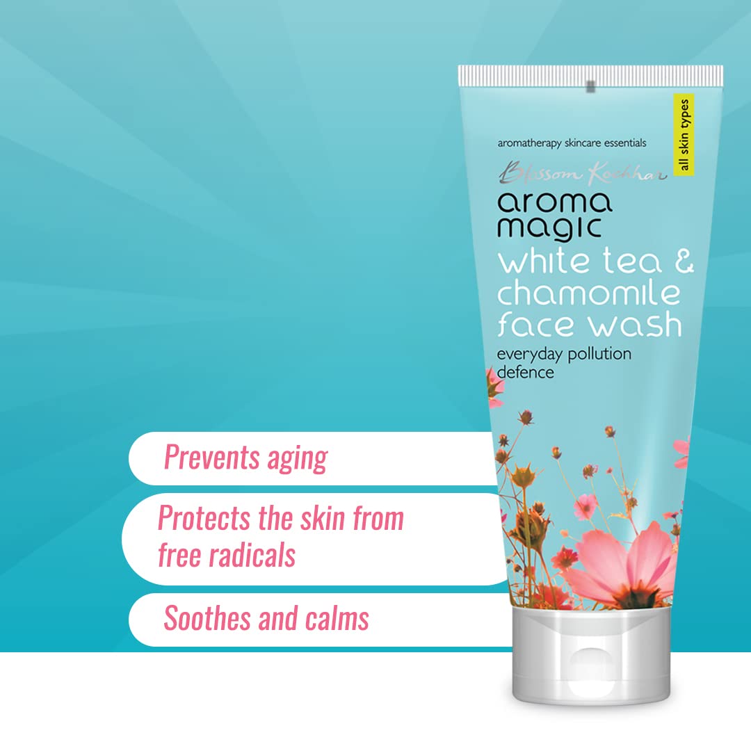 Aroma Magic White Tea & Chamomile Face Wash | Free Radical Damage Protection | Reduces Signs of Aging | Refreshing & Soothing | for All Skin Types | 3.38 Fl Oz/100ml