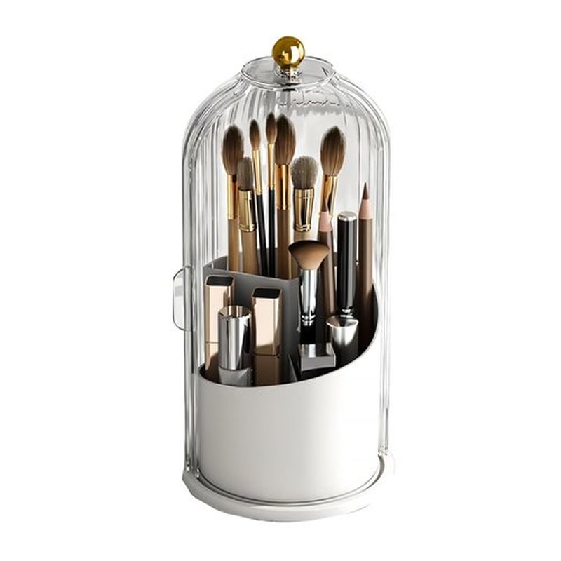 Zufudo Makeup Brush Holder Organizer with Lid 360° Rotating Makeup Organizer Countertop Dustproof Cosmetics Organizer for Vanity Bathroom, Transparent
