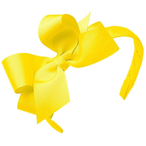 Wee Ones Girls' Classic Grosgrain Hair Bow on a Wrapped Headband, Stylish For All Hair Types, Medium Bow, Yellow