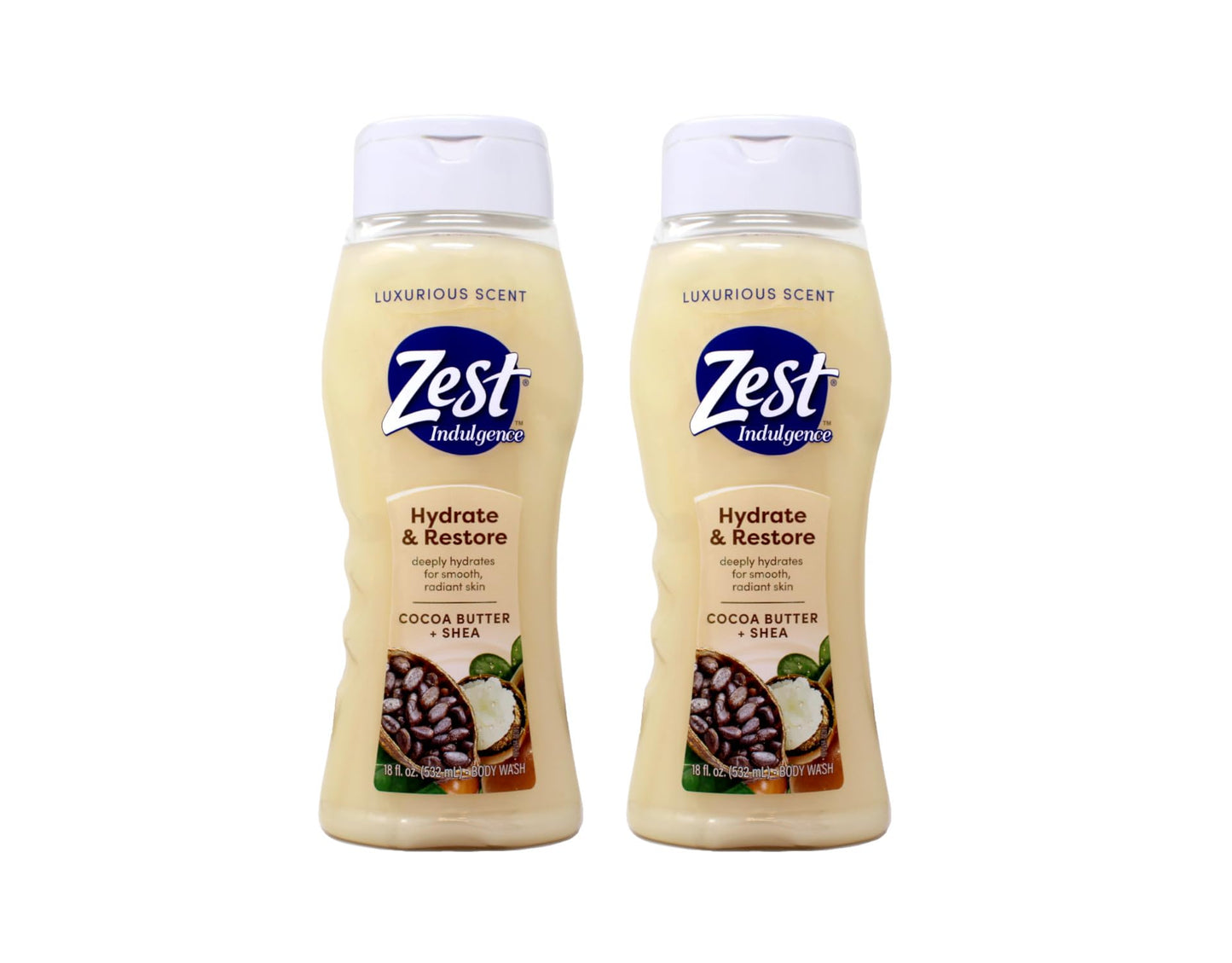 Zest Body Wash Cocoa Butter & Shea Moisturizing 18 Ounce (Pack of 2)