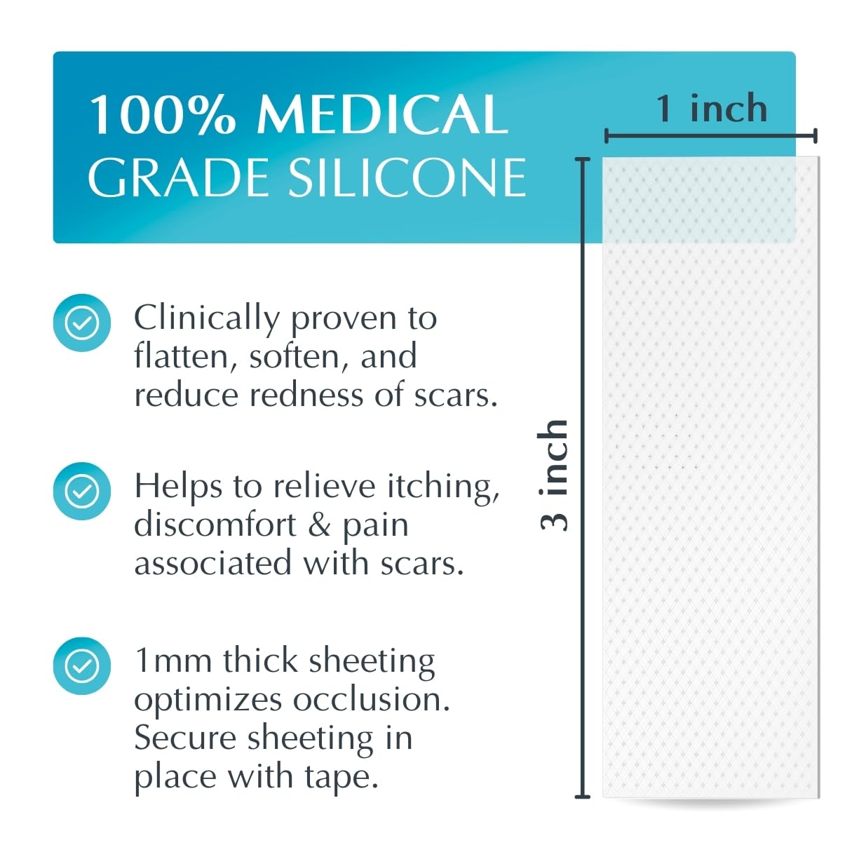 MyNewGel Advanced Silicone Scar Treatment Sheets | Old, New Scars, Surgery, Keloids, C-Section, Burns | 1" x 3" Sheet (3 Count) - Clear