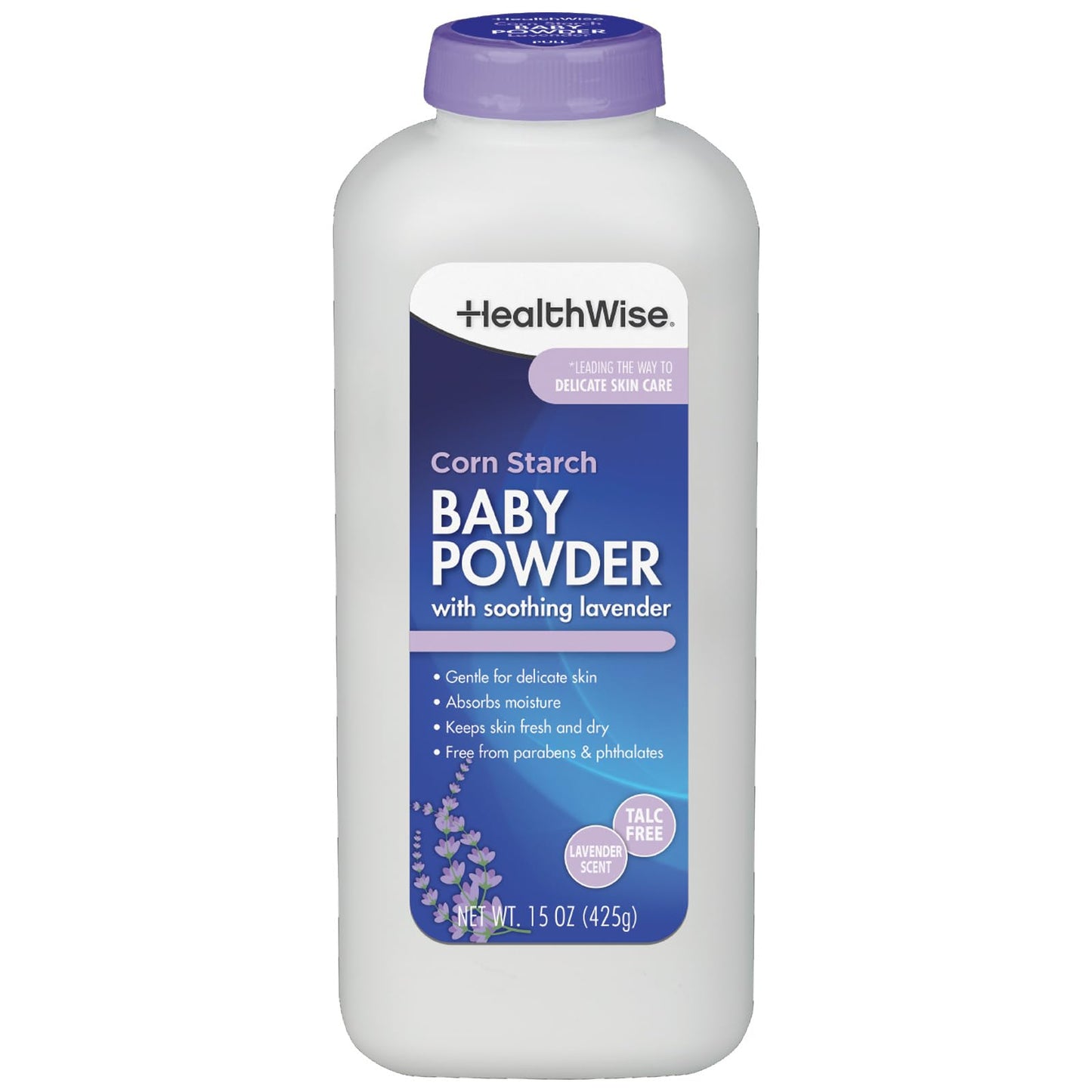 HealthWise Corn Starch Baby Powder | Aloe + Vitamin E | Talc Free | Paraben & Phthalate Free | Absorbs Moisture | 15 oz (425g)
