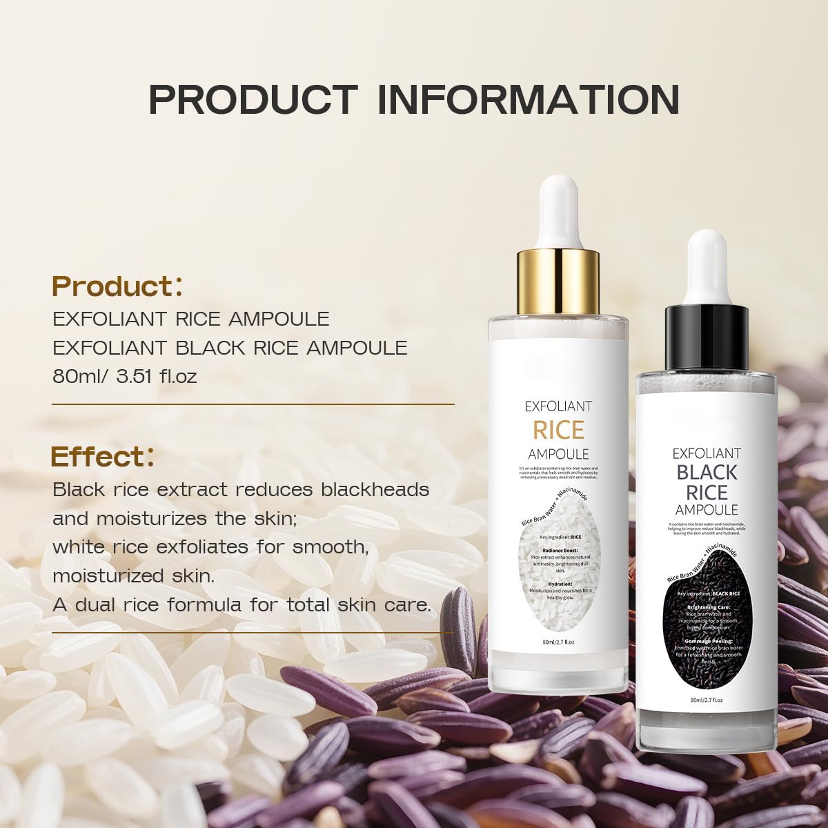 White/Black Rice Exfoliant Ampoule – Mild Exfoliant Face, Nourishing Skin Exfoliator for Face to Smooth Texture & Hydrate, Exfoliating Ampoule with Niacinamide & Aloe (Black Rice)