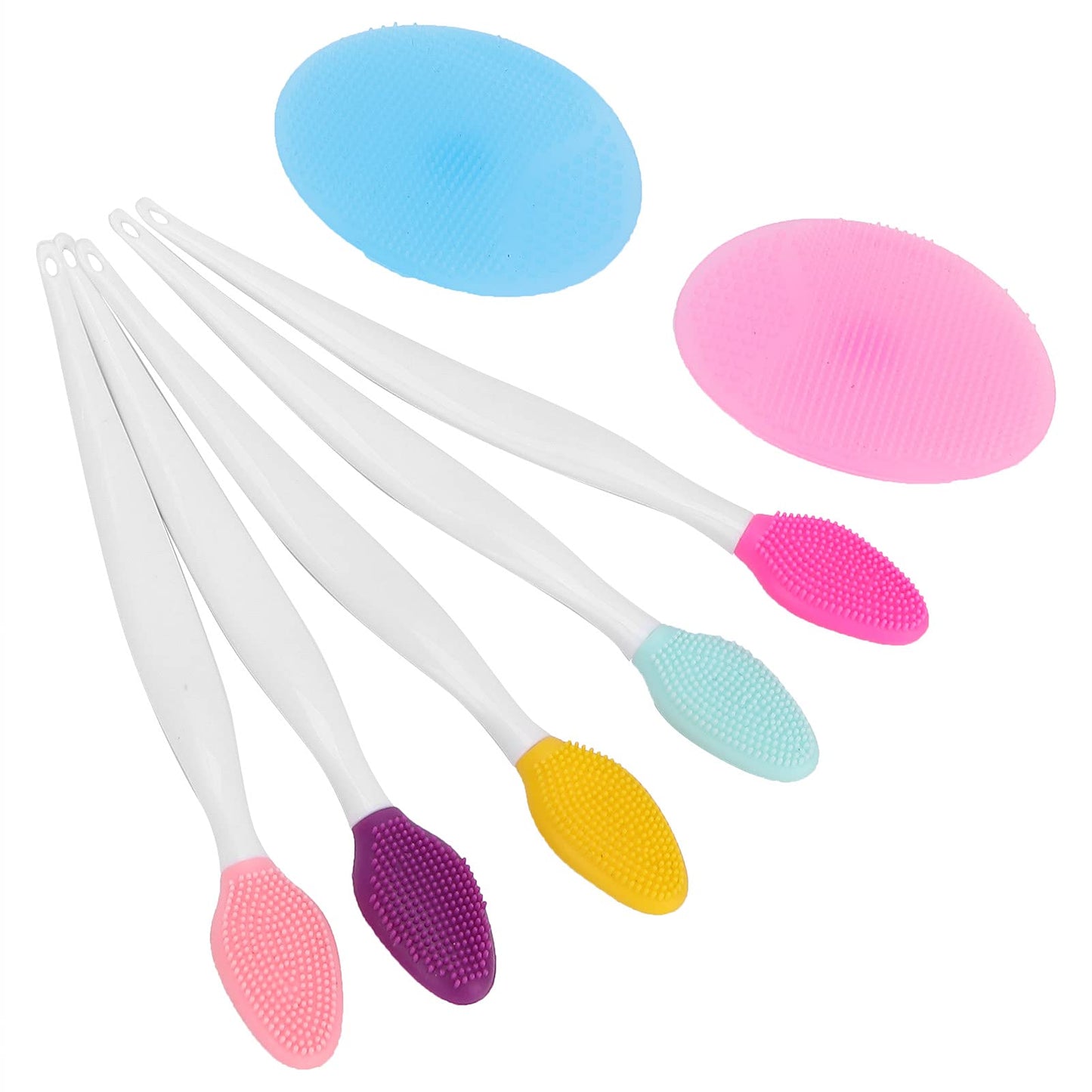 Silicone Facial Cleansing Brush Set, Deep Pore Face Scrubber for Blackhead Removal & Oil Control, Portable Exfoliating Silicone Face Brush Kit with 5 Nose Brushes and 2 Facial Brushes