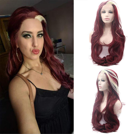 Sylvia 24" Long Light Nature Wave Ombre Purple Wine Red Burgundy Silver Blonde Wigs for Cosplay Synthetic Lace Front Wigs Free Parting Wig 180% Density Heat Resistant Daily Wear for Woman